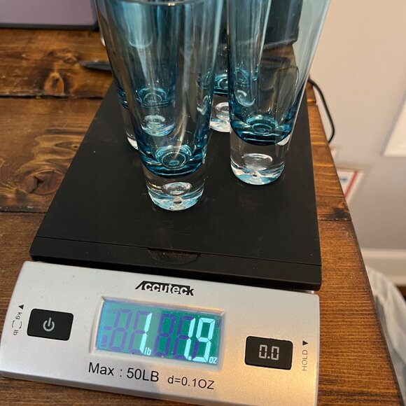 Azure Blue Liquor Aperitif Shooter Shot Glasses Controlled Bubble Base Set of 4 - Picture 8 of 8